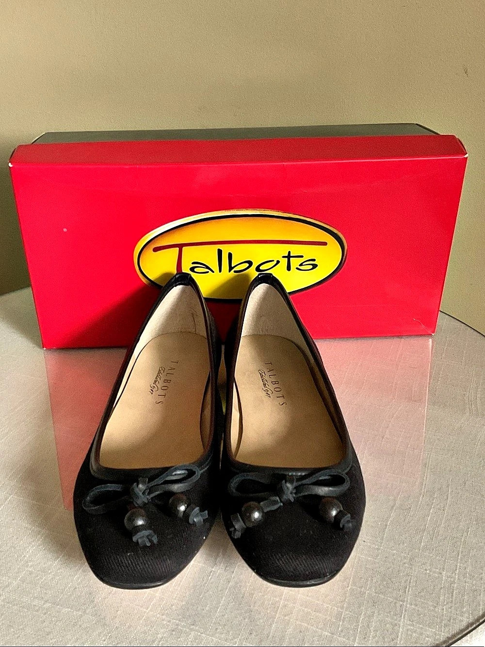NWT Size 6.5 Talbots Women's Black Bow Flats